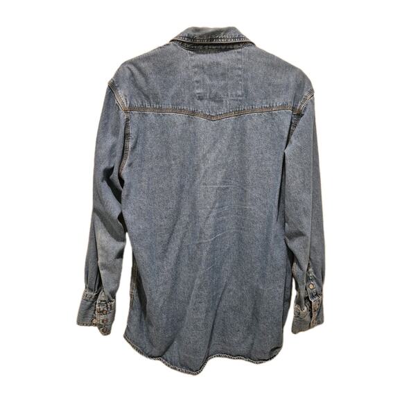 Lakin McKey Denim Western Shirt Pearl Snaps Men Medium Cotton Long Sleeves - Picture 3 of 10